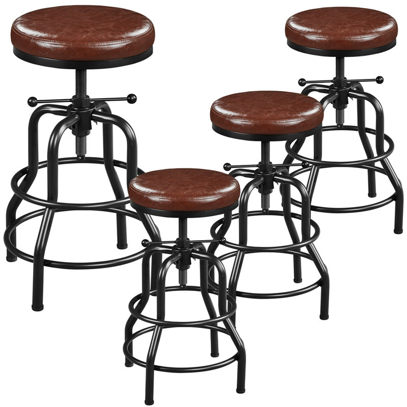 Upholstered Counter Stool with Metal Frame, Brown