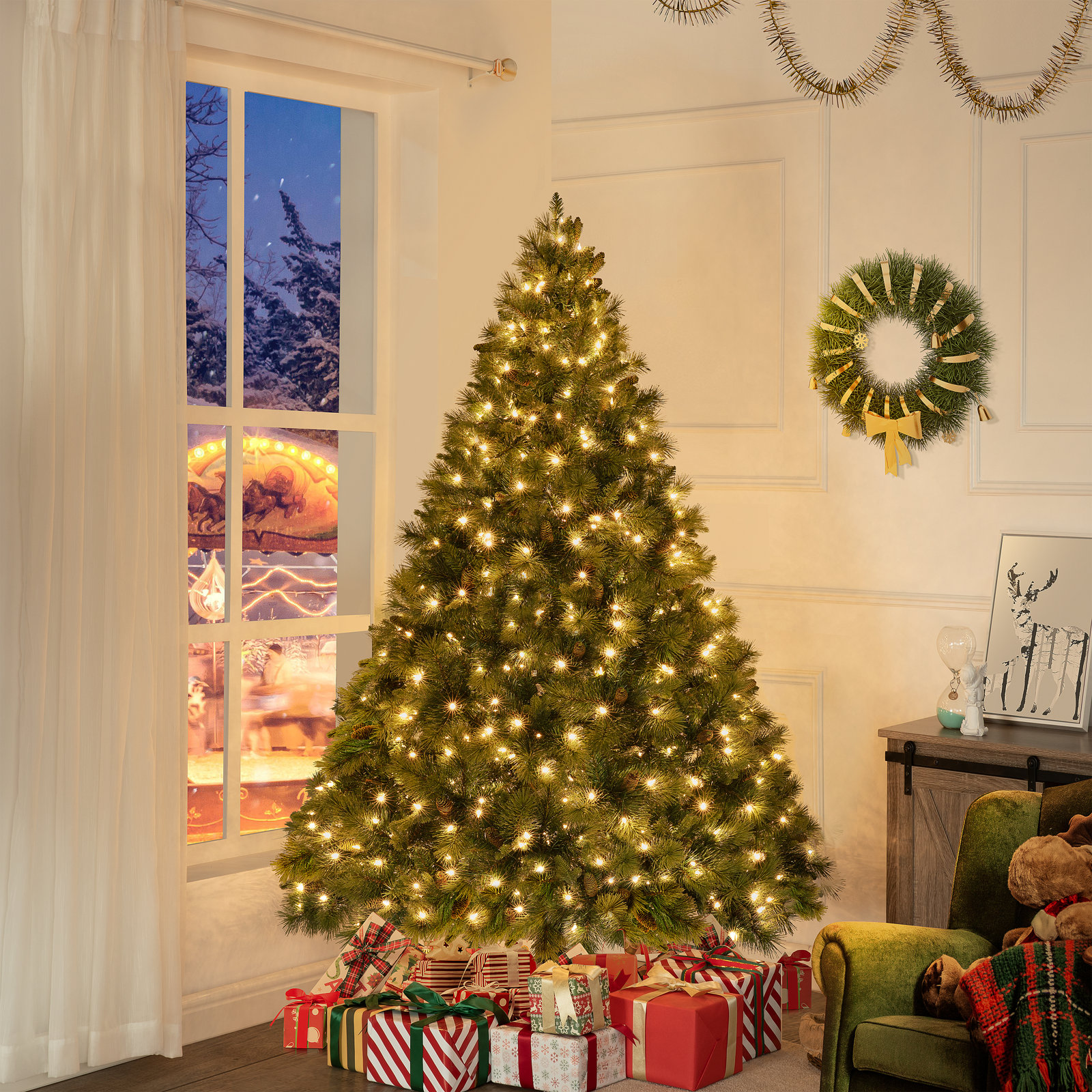 Frosted Pre-Lit Pine Christmas Tree, 4.5 Ft.
