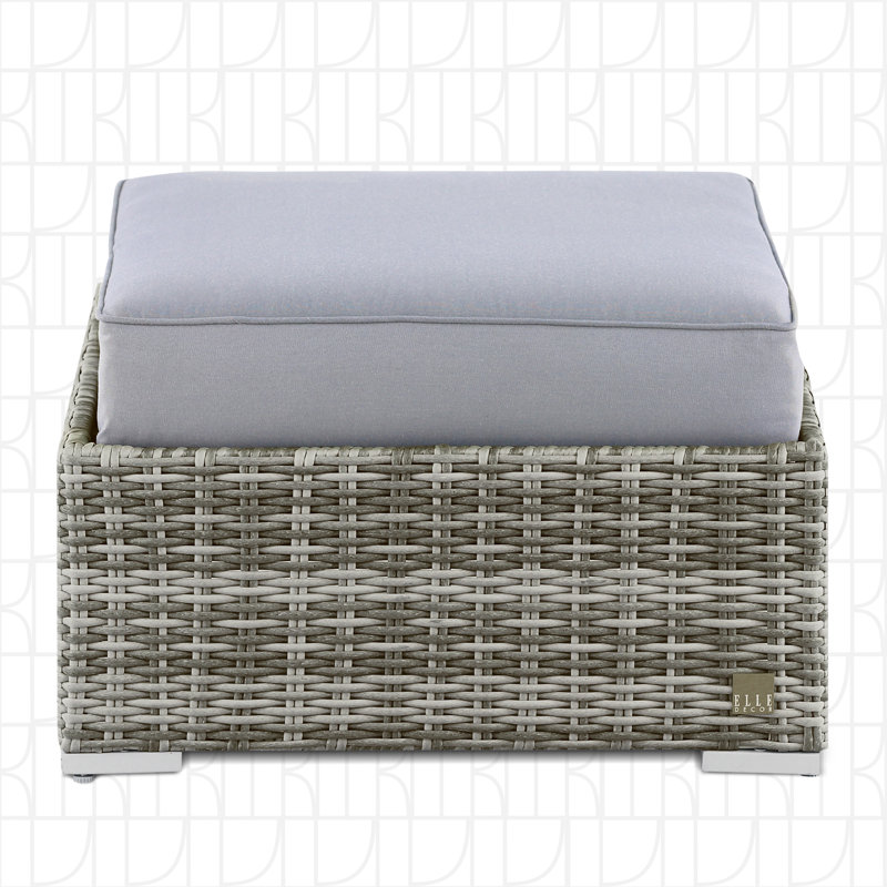 Modern Square Grey Wicker Outdoor Ottoman with Cushion