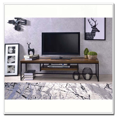 Weathered Oak and Black TV Stand with 1-Shelf