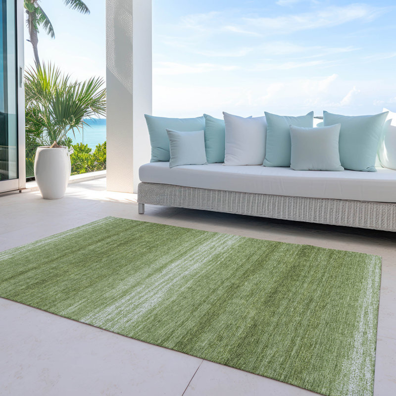 Green Stripe Flat Woven Synthetic 5' x 7' Rug