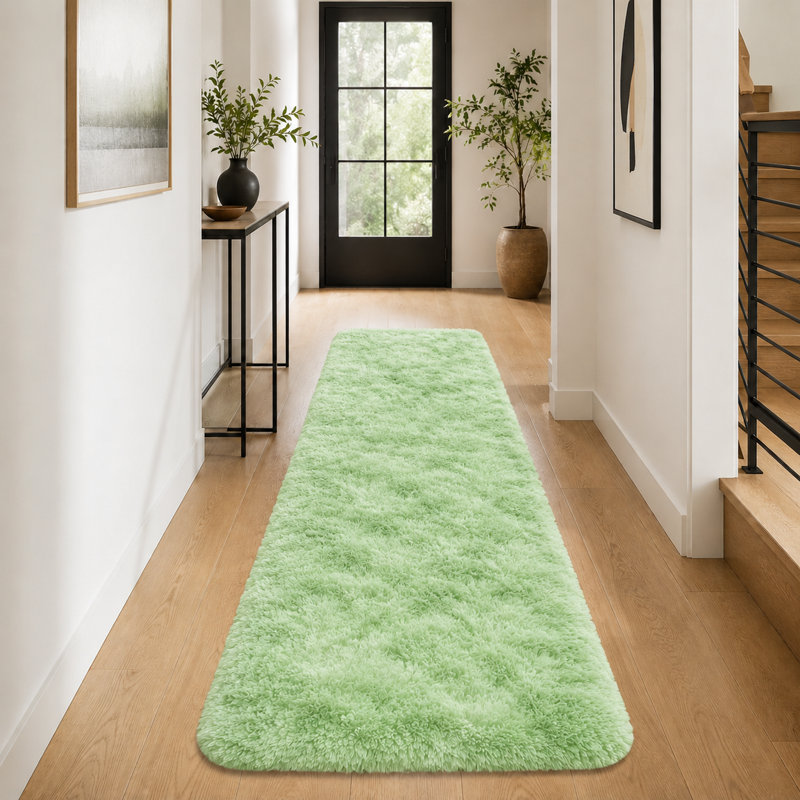 Antonije Tie Dye Shag Area Rug, Runner 2' x 6', Light Green