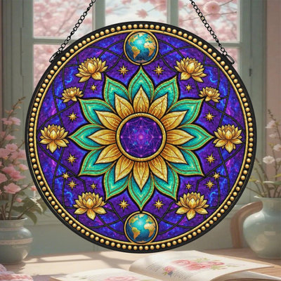 Sun Mandala Boho Plaque Vitrail Panneaux Suncatcher