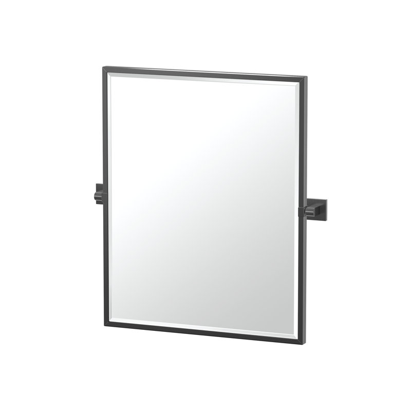 Elevate Framed Beveled Rectangle Mirror Bathroom Vanity Pivot Wall Mirror, 32.5" H x 27.63" W, Matte Black