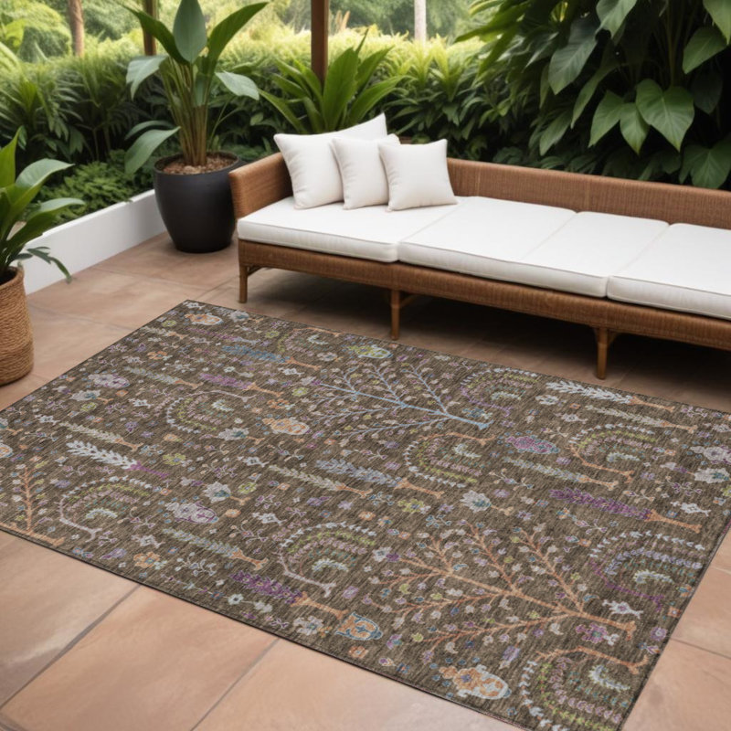 Tapis intérieur lavable floral mauve et bleu 8 pi x 10 pi brun