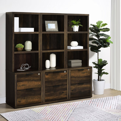 Bibliothèque foncé à 3 tablettes avec tiroir verrouillable, bois d'ingénierie, pièce de décoration de bureau, serrure de tiroir de 60,31 pouces de hauteur