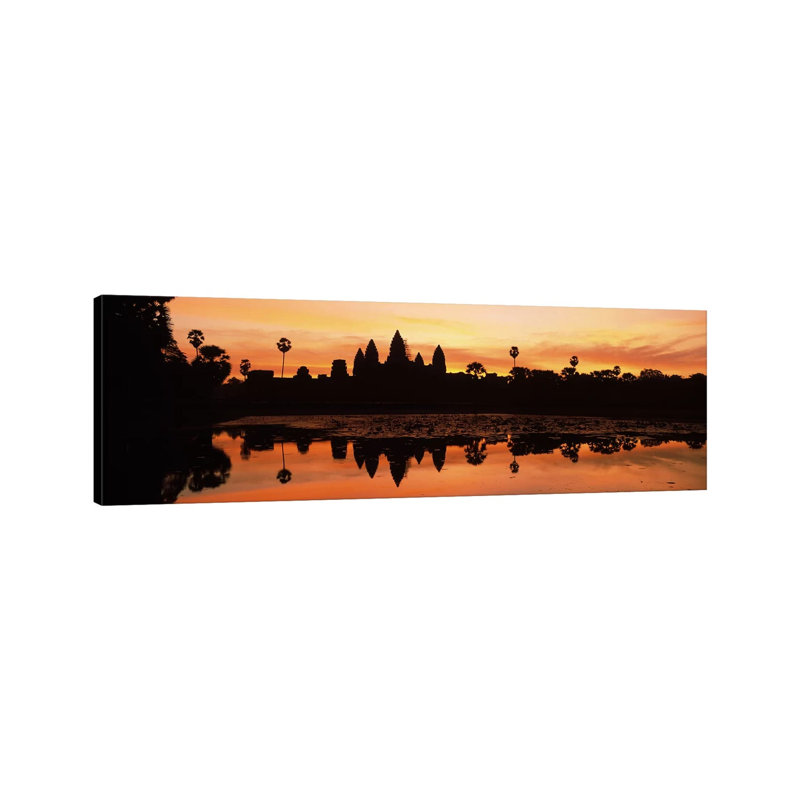 Silhouette Of A Temple, Angkor Wat, Angkor, Cambodia by Panoramic Images - Wrapped Canvas Panoramic Print