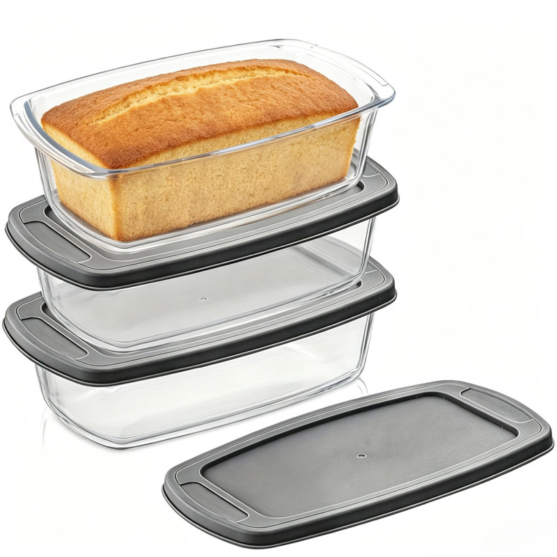 Grand moule à pain en verre avec couvercles, paquet de 3, moule en verre borosilicaté avec couvercles hermétiques sans BPA