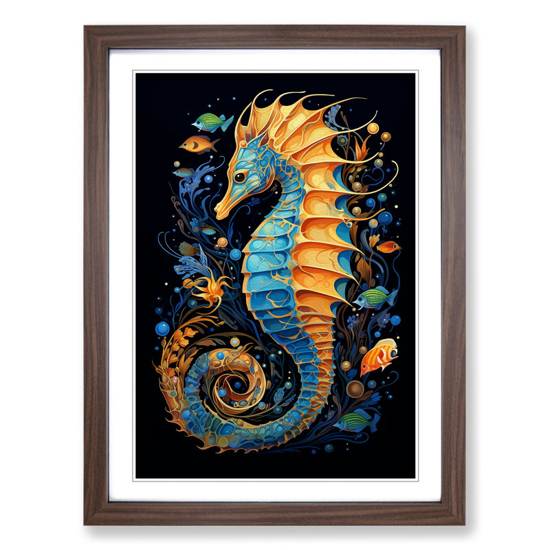 Seahorse Orphism - Framed Print, 64cm H x 46cm W x 2cm D, Walnut 