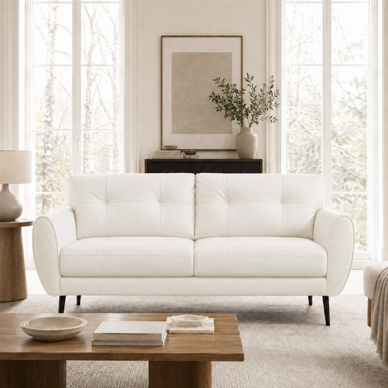 Corvo 61' Faux Leather Flared Arms Loveseat, Corvo White Faux Leather