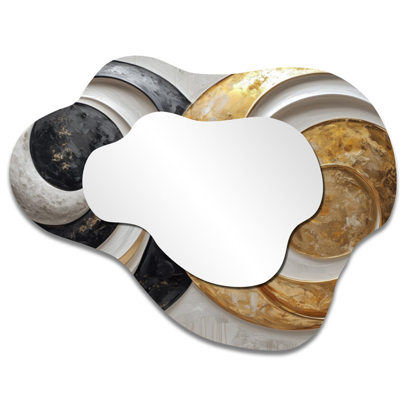 Abstract Gold And White Eclipse Of Moons I - Abstract Spirals Asymmetrical Wall Mirror, Modern Vanity Mirror, Printed on Metal