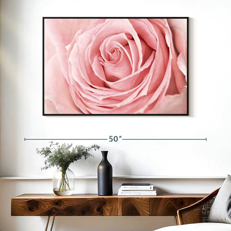 Rose rose fraîche, Cadre flottant noir, 43 po x 29 po