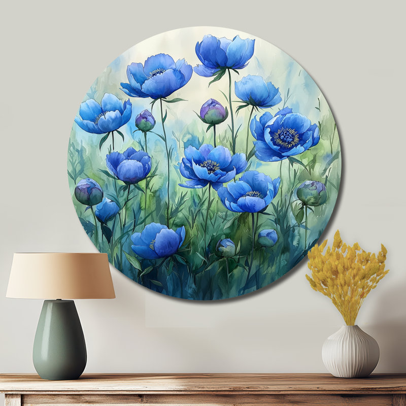 Kadmiel - pivoines, art mural rond en métal, H 16 po x l 16 po