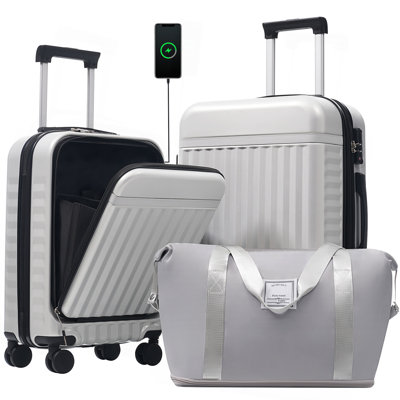 Ensemble de 3 valises à ouverture frontale, valise de transport rigide avec port USB, bagage extensible avec poignée à roulettes, verrou TSA