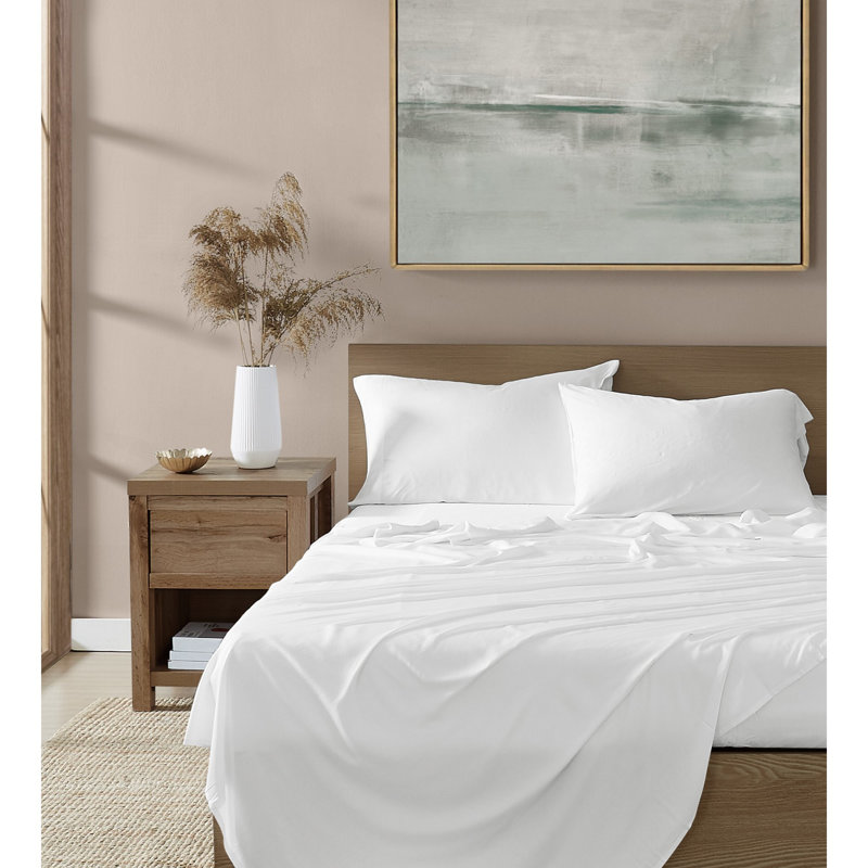 Ensemble de draps 300 fils Brooklyn, Ensemble de draps pour grand lit avec 2 taies d'or, Blanc