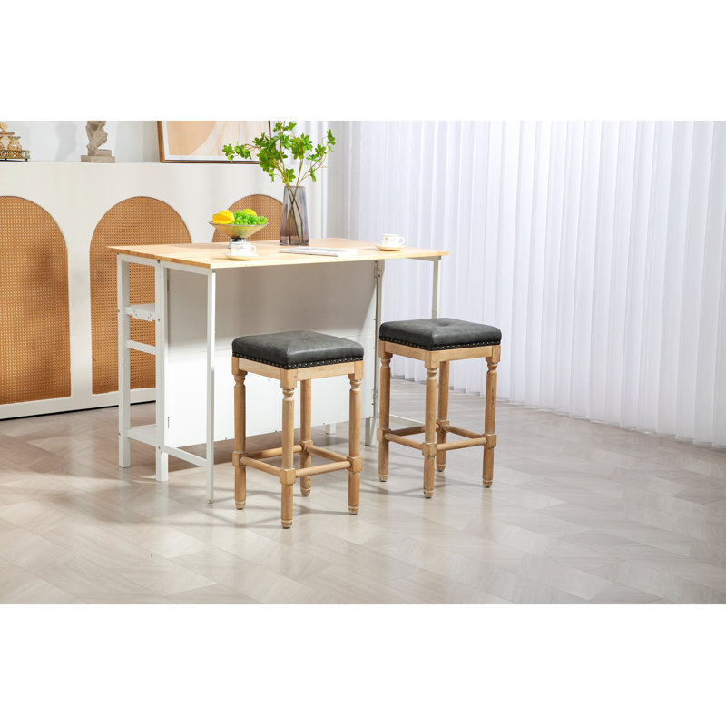 Ensemble de 2 tabourets de comptoir capitonnés en bois de 2 pouces