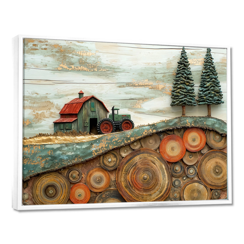 Donae Winter Barn with Tractor Landscape - ferme grand art mural, H 34 po x l 44 po, Impression encadrée flottante, Blanc