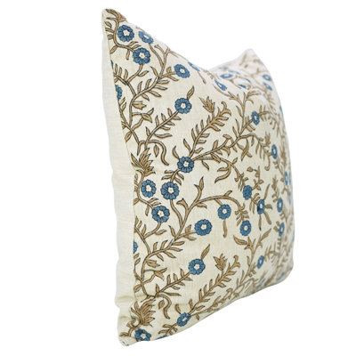 Housse de coussin fabriquée à la main Fab divine - Coussin imprimé pour canapé ou canapé, Shehjan, bleu foncé