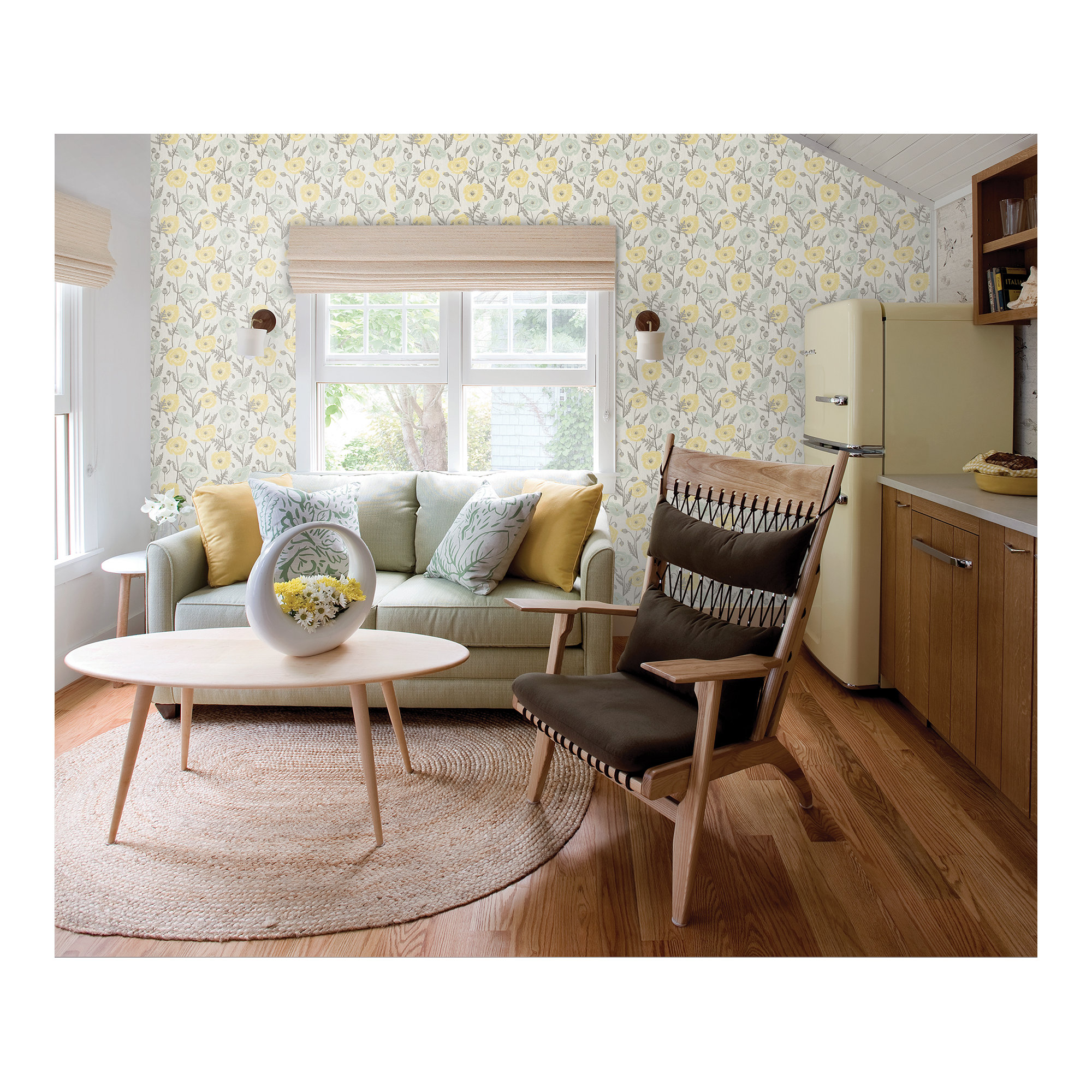 Kerin Peel & Stick Floral Wallpaper, Yellow/Aqua