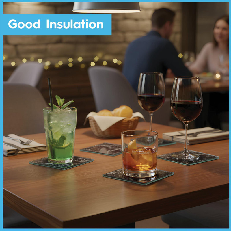 Harbour Housewares - 12pc Glass Placemats & Square Coasters Set, 40cm L x 30cm W, Blue