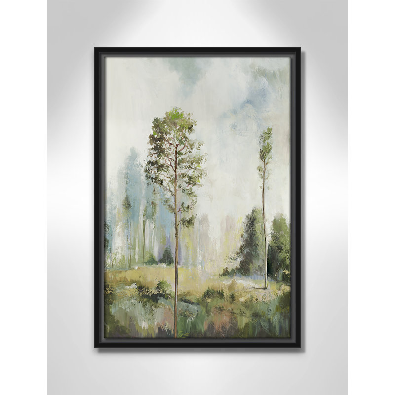 Teton Tall Green Trees I by Teton Pearce - Floater Frame Print on Canvas, 19.5" H x 13.5" W, Black