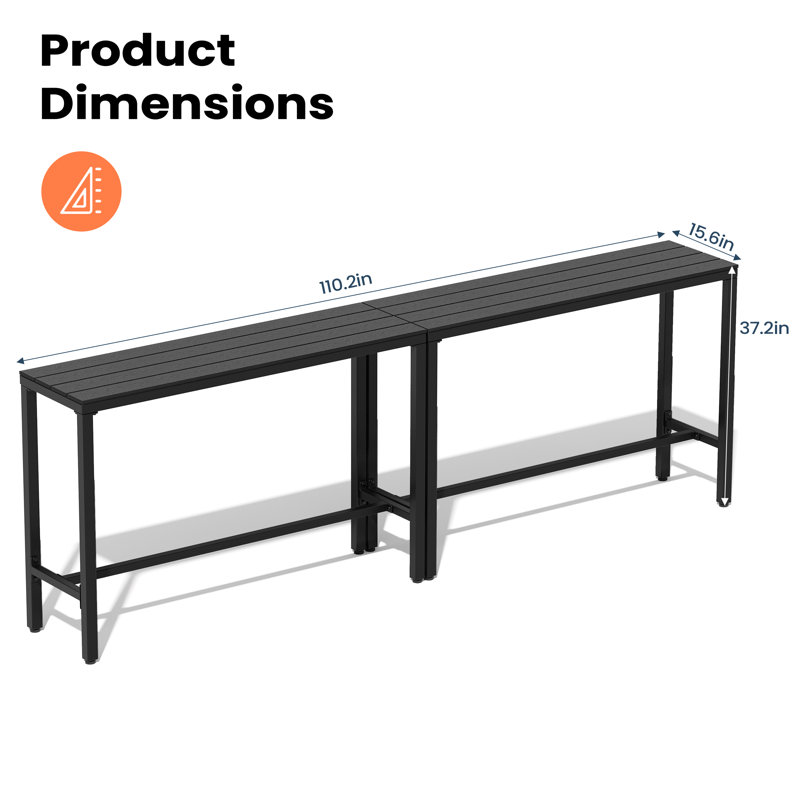 Indoor & Outdoor Bar Table, Black, 37.2" H x 15.6" W x 110.2" L