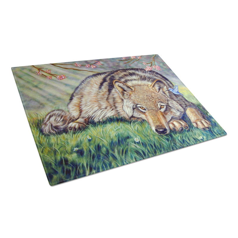 East Urban Home Wolf and Hummingbird Glass Cutting Board
