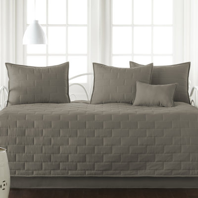 Southshore Fine Linens Brickyard Collection 6-Piece Daybed Set in Vilano Dark Taupe, Lightweight Double-Brushed Microfiber Quilted Bedding Set with 3 Pillow Shams, Bed Skirt and Neck Pillow, Twin