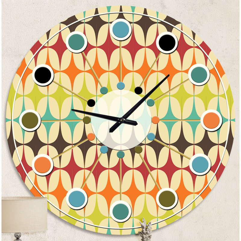 Horloge murale abstraite à motif géométrique rétro V - Mid-Century, Moyenne