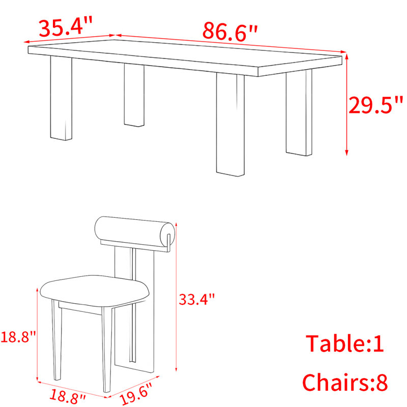 Ensemble de table à manger en bois massif de style français, Vert / noir, H 29,5 po x L 86,6 po x l 35,4 po