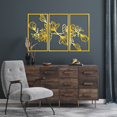 Élégant accessoire mural décoratif en métal (3 pièces), finition dorée, 14,6 po x 25,6 po | Corps en métal durable, épaisseur: 0,06 pouce | Parfait pour la décoration intérieure et l'art mural élégant, design moderne et chic
