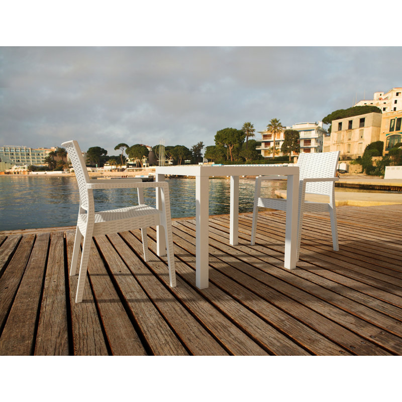 Table de salle à manger en résine à lattes pour l'extérieur, Blanc, L 35 po x l 35 po x H 18 po