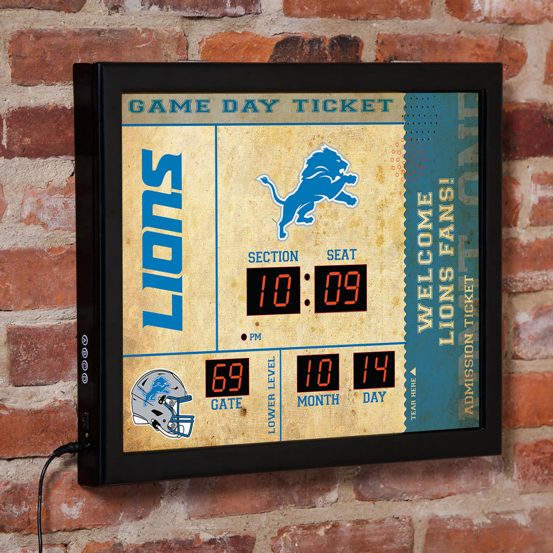 Detroit Lions Bluetooth Scoreboard Wall Clock, Tan/Black/Blue, Sport Team Detroit Lions