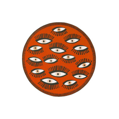 Orange Eye Theme Woven Base Round Carpet