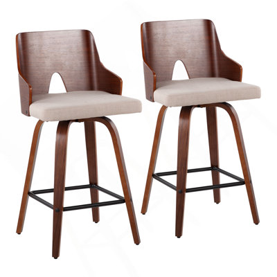 Tabouret de comptoir de style Mid-Century moderne en noyer et beige Ariana par Lumisource, ensemble de 2