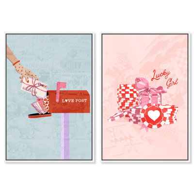 Ensemble de 2 décorations murales Love Love sur toile par Art Remedy, cadre blanc, 36 x 45
