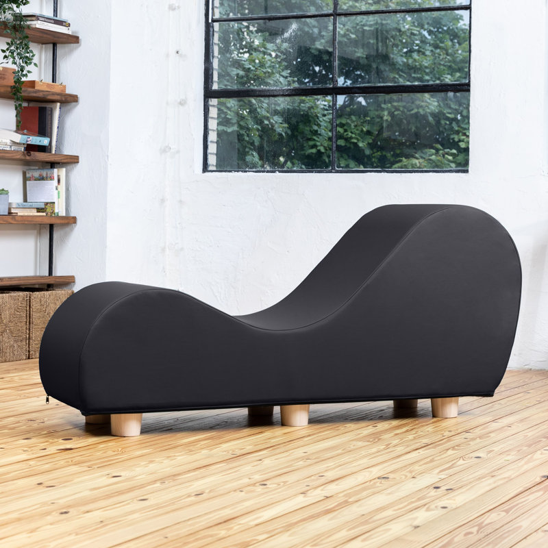 Chaise longue Allisha pour étirer et se détendre, pieds en bois d'érable - similicuir, Similicuir noir