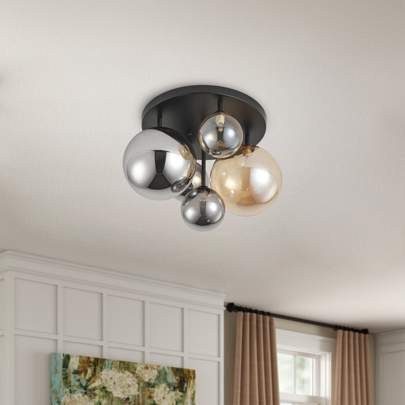 5-spherical dimmable wrought iron glass ceiling light