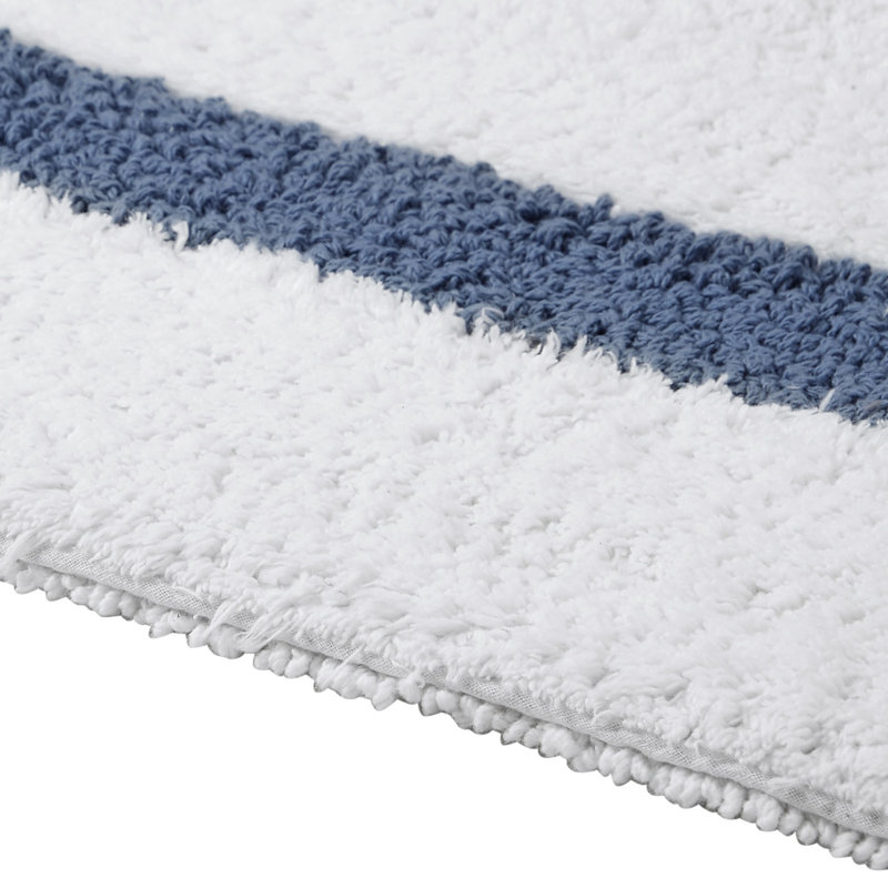 Broshous Premium 100% Cotton 2370 GSM 2-Piece Bath Rug Set, Ultra Plush Tufted Bathroom Mats, Super Absorbent OEKO-TEX® Certified, Reversible, Machine Washable, Spa-Like Comfort, White/Dark Blue