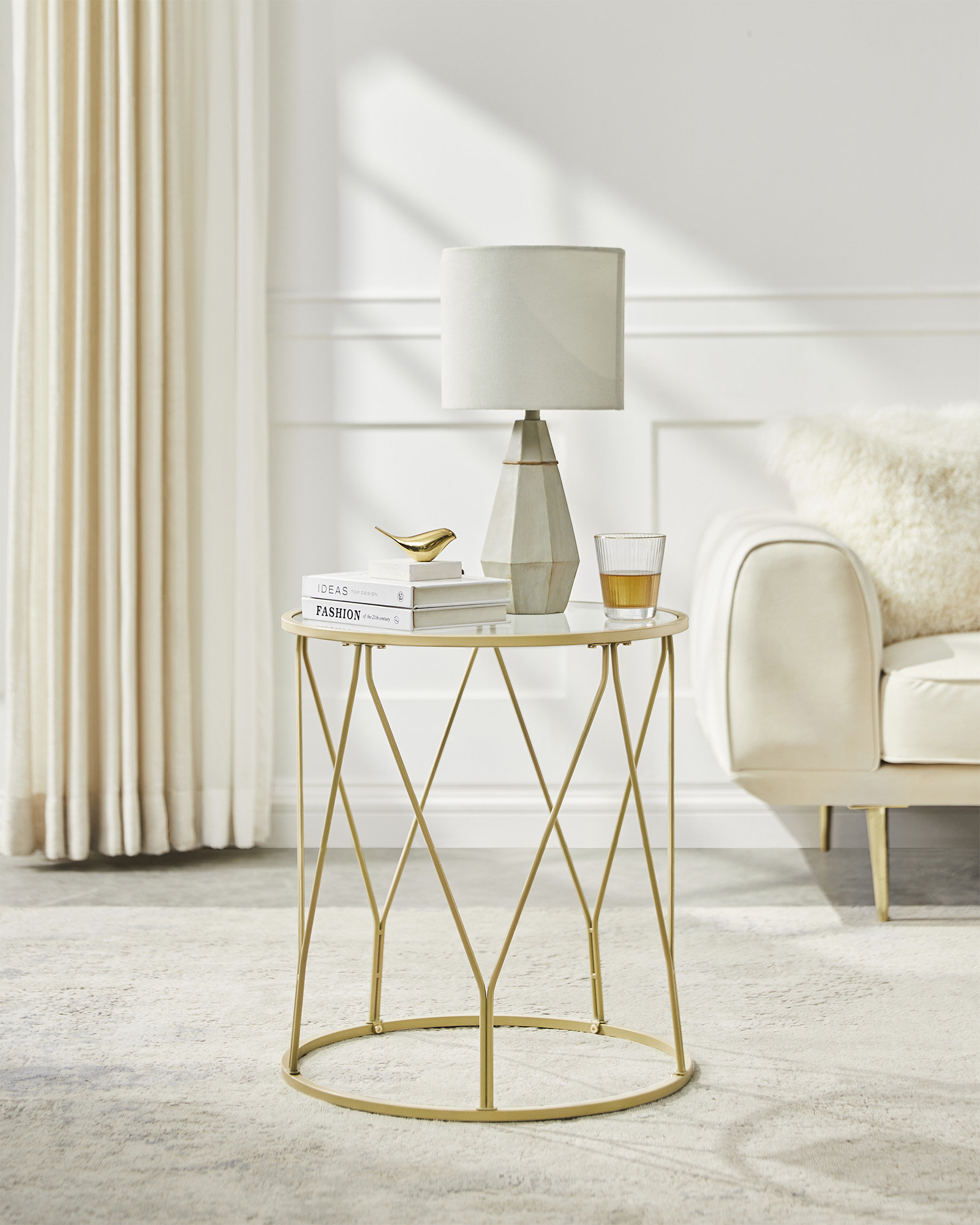 Zipcode Design™ Doynton Greenish Gold Frame End Table with Glass Top ...