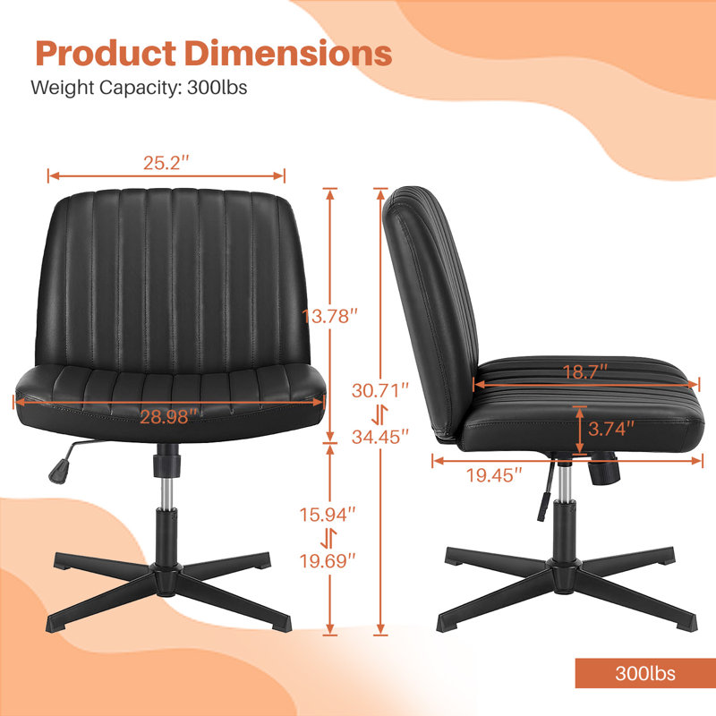 Brenae Upholstered Armless Swivel Task Chair, Fabric, PU Black