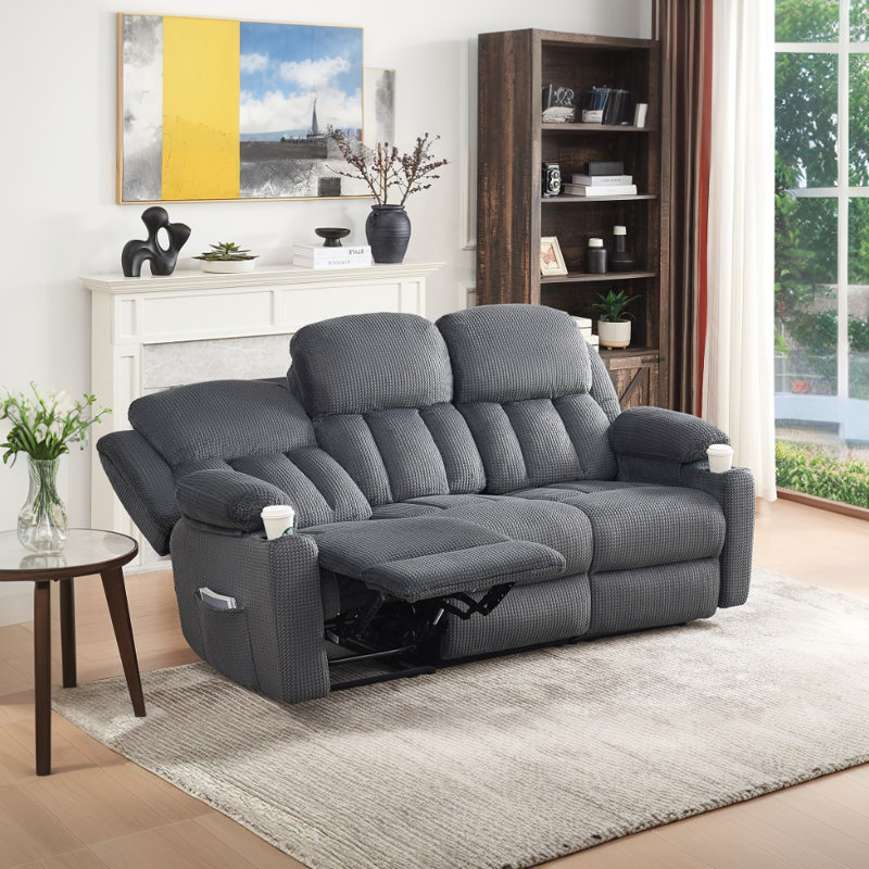 Modern Recliner Sofa, Cozy 3 Seater Recliner With Dual Wingback, Plush Fabric Reclining Couch With  , Recliner Sofas For Living Room