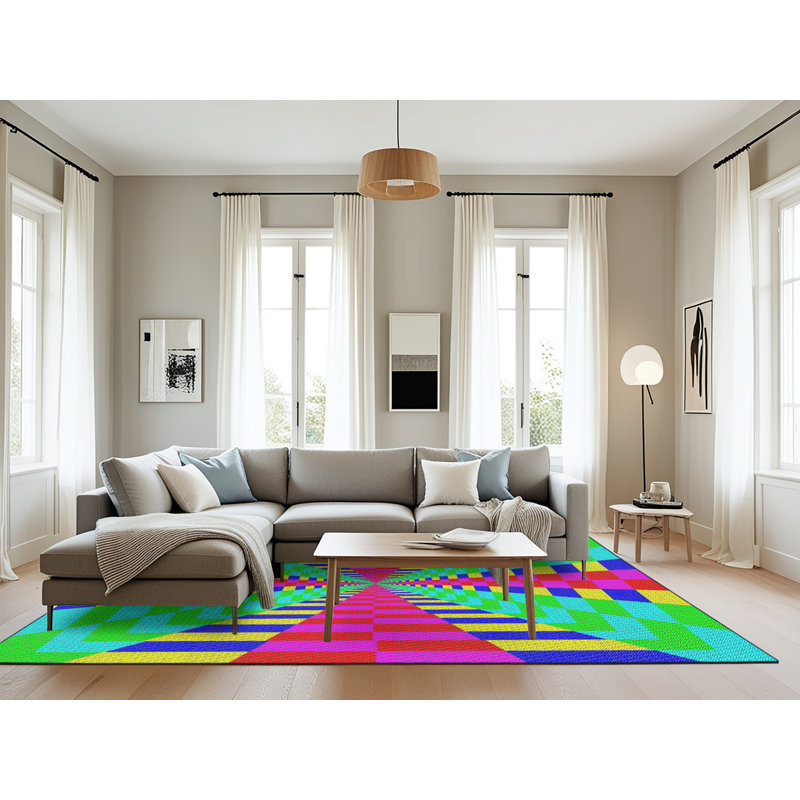 Tapis rouge/vert/bleu tissé à la machine, Rectangle 8 pi x 12 pi