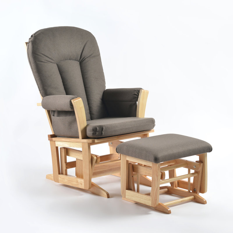 Fauteuil oscillant et repose-pieds Joy, Anthracite, Bois naturel