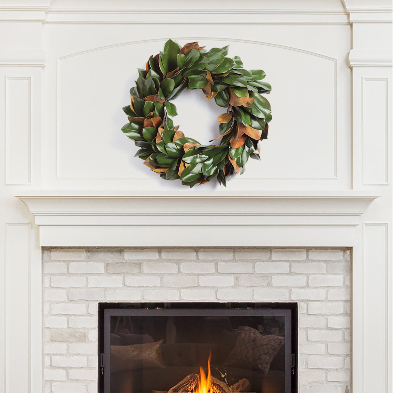 Barrigan Handcrafted Faux Magnolia Metal Wreath, 24" H x 24" W x 4" D