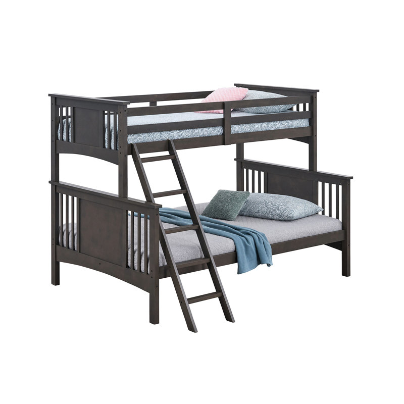 Lit superposé simple au-dessus d'un lit double gris de style transitionnel, lit en bois massif, insert et serrure, lit en bois d'ingénierie avec système d'essence et joint