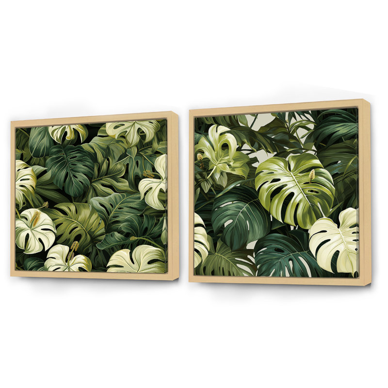 Liloh - Ensemble de 2 collages carrés tropicaux, Cadre flottant brun, H 30 po x l 61 po