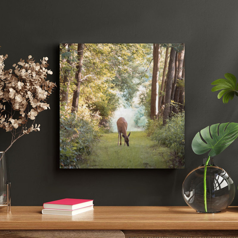 «Brown Deer On Forest», reproduction d'art graphique sur toile tendue carrée 1 pièce, H 32 po x l 32 po