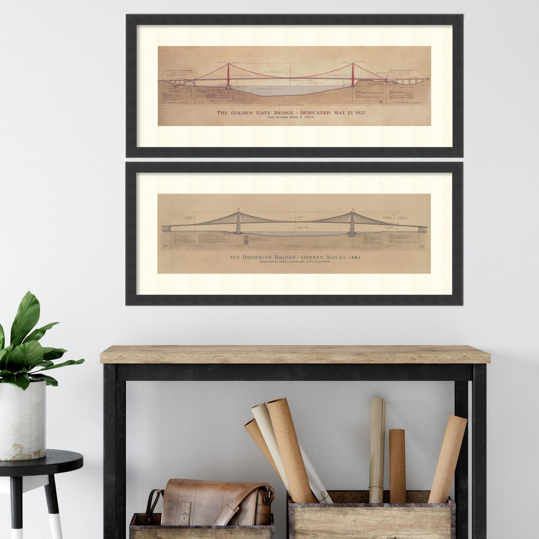 Golden Gate Bridge, Brooklyn Bridge  - set of 2  by Craig S. Holmes Framed Wall Art Prints Lark Manor™