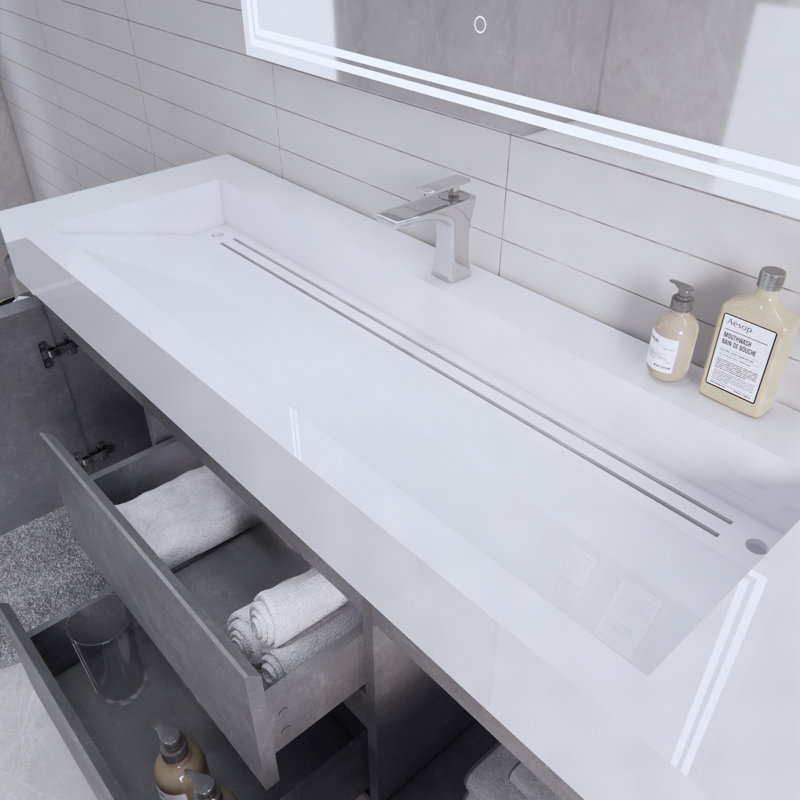 Babajide Bathroom Vanity with Acrylic Top, Cement Gray